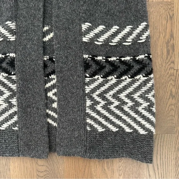 White + Warren Alpaca Jacquard Vest Charcoal Multi Longline Open Front Grey S - Picture 2 of 8
